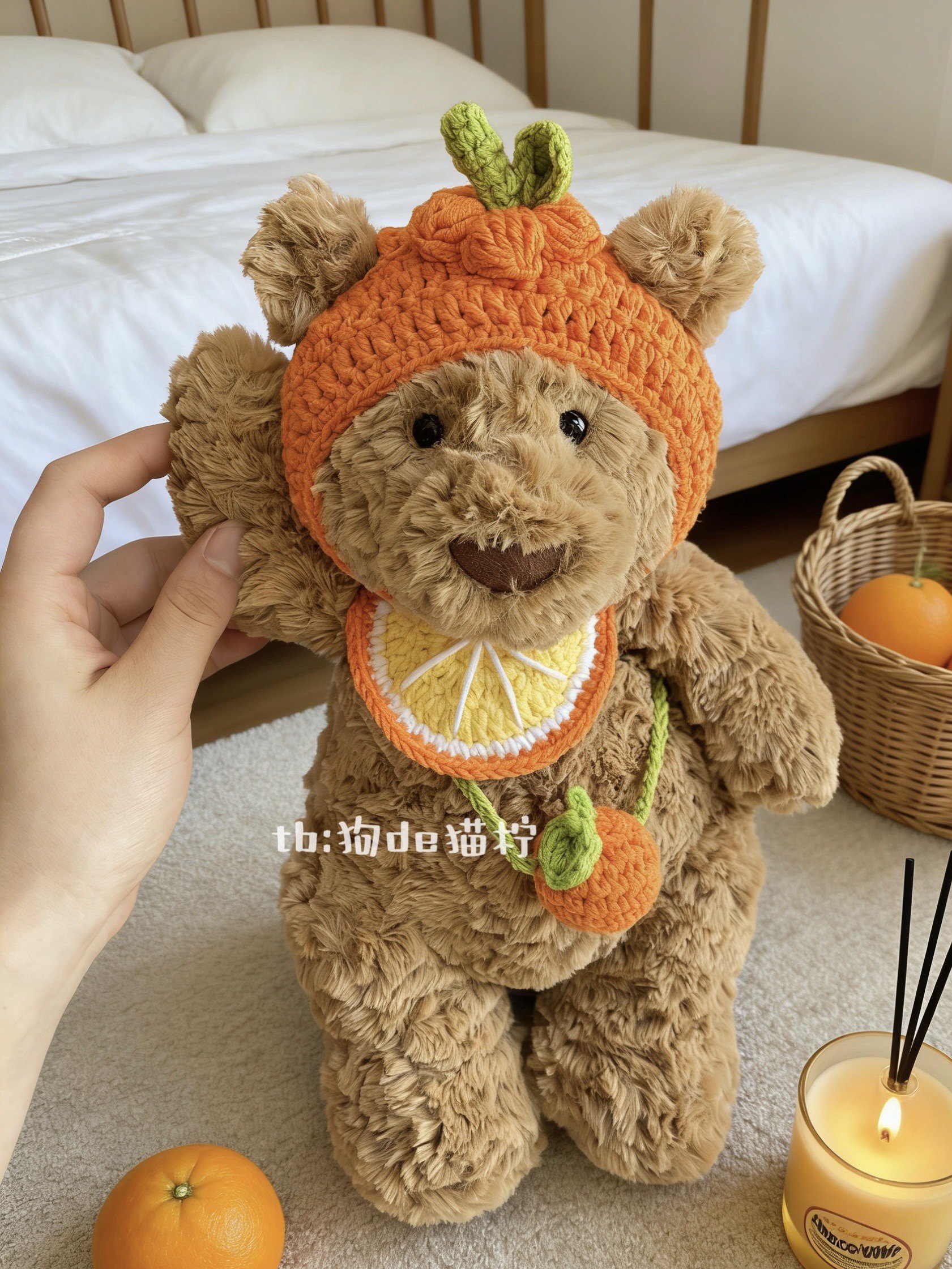 jellycat28cm巴塞罗熊娃衣钩织围脖围橙子套装服饰送朋友生日礼物,淘宝优惠券,粉丝福利购,淘宝优惠卷