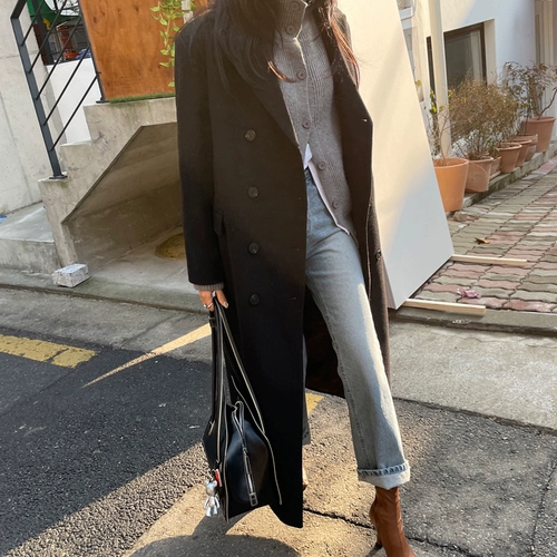 Демисезонное длинное шерстяное пальто, длина макси, изысканный стиль