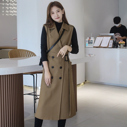 Плащ, осенний жилет, длинный костюм, куртка без рукавов, коллекция 2023, средней длины, в корейском стиле