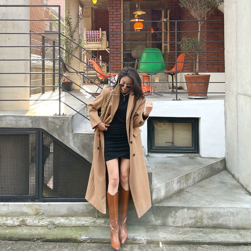 Демисезонное длинное шерстяное пальто, длина макси, изысканный стиль