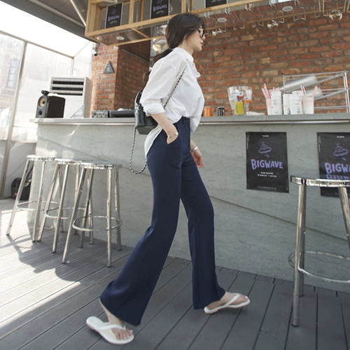 Летний костюм, приталенные штаны, черные повседневные брюки для отдыха, 2023, в корейском стиле, высокая талия