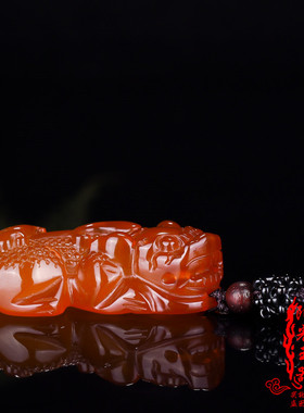 黄玉髓红玛瑙貔貅招财转运吊坠