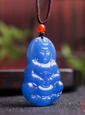 蓝玉髓佛公观音吊坠挂件