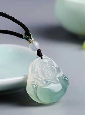 玉髓笑佛吊坠男女款项链玛瑙渐变色弥勒佛挂坠半山半水