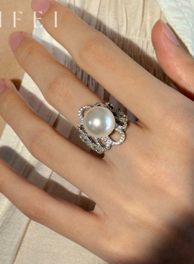 澳白珍珠镶钻开口戒指女轻奢高级感2025新款爆款手饰设计小众配饰