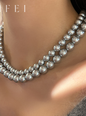 倪妮同款灰色真多麻珍珠项链2025新款轻奢颈链气质锁骨链女士配饰