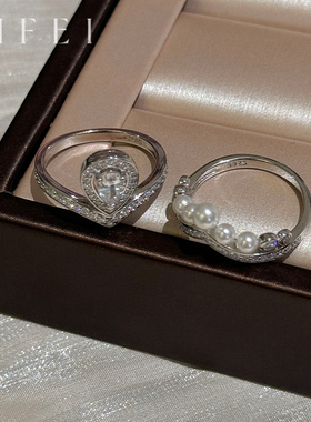 V形皇冠施家珍珠纯银戒指s925银指环2026新款轻奢气质约瑟芬手饰