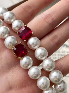 红宝石澳白珍珠项链爱心扣女士