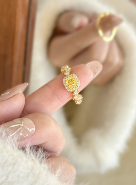 感甜美小方糖黄钻女锆石镶嵌轻奢百搭精致食指开口戒叠戴手饰