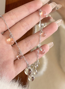 小红书爆款透明玻璃珠项链女气质轻奢小众精致高级感小清新锁骨