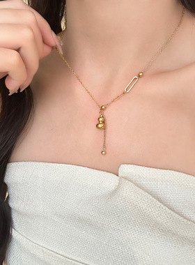 新中式招财葫芦项链女通体钛钢精致百搭高级设计感百搭流苏锁骨