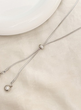 秋冬简约抽拉蛇骨链流苏项链女小众设计钛钢不掉色长款百搭毛衣