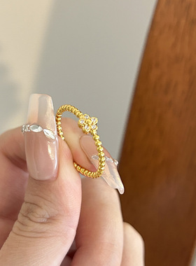 简约精致花朵戒指女麻花开口可调节金色百搭高级感轻奢小众设计