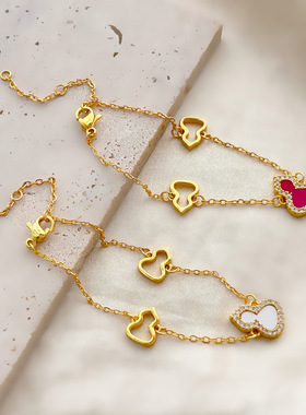 爆款新中式葫芦镶钻手链女简约气质感百搭复古小众设计红白贝