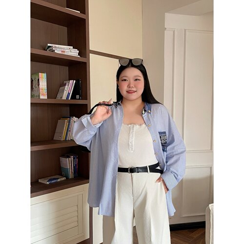 梵朵大码女装初秋时尚百搭长袖衬衫撞色口袋遮肉个性外套17902J - 图1
