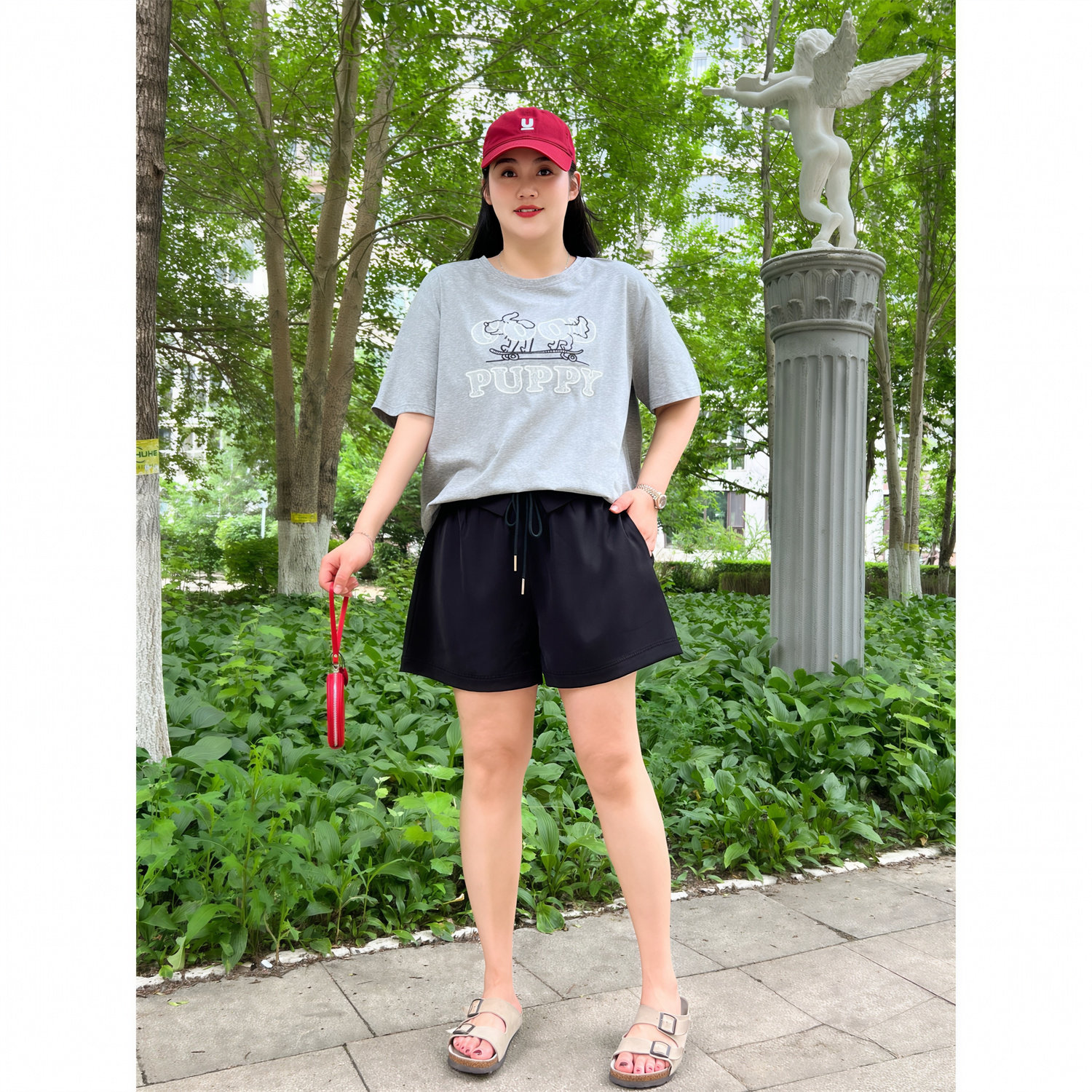 花契大码裤装18269通勤休闲卷边短裤女胖mm高腰宽松显瘦阔腿热裤,淘宝优惠券,粉丝福利购,淘宝优惠卷