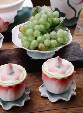 青红系列陶瓷莲花供水杯供佛杯观音佛具用品圣水杯佛前套装