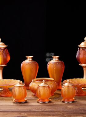 琉璃吉祥花套装供果盘佛前供水杯供灯香炉花瓶供佛一套佛具摆件