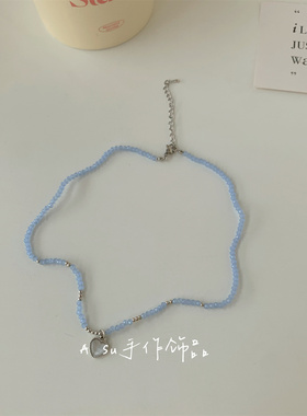 甜美蓝色系串珠锁骨链项链女
