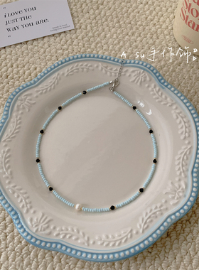 甜美蓝色系串珠锁骨链