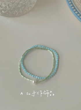双层叠戴贝壳圆珠手链女