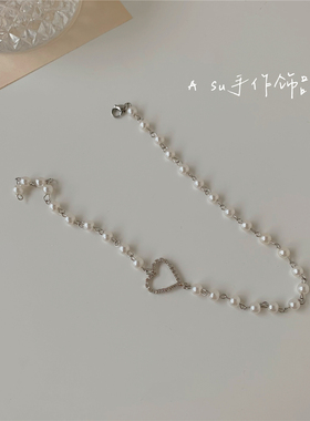 夏季双层珍珠chocker颈链