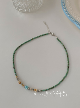 彩色小珠子项链女锁骨链