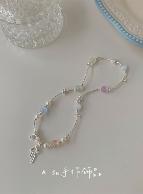 双层叠戴彩色珠子手链女