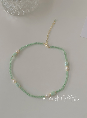 绿色水晶项链女锁骨链