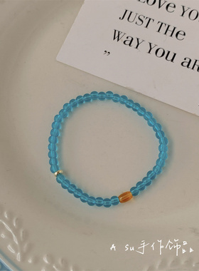 气质复古蓝色串珠手链圆珠手串