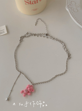 甜美毛绒小熊项链女锁骨链