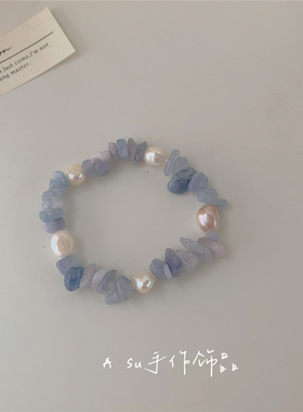 天然异形石头蓝色碎石手链