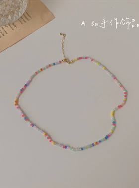 简约串珠小米珠锁骨链颈链女