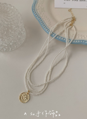 珍珠项链女多层锁骨链