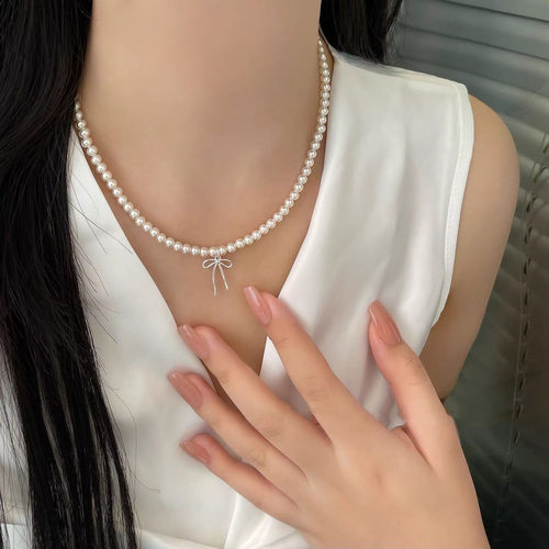 施家珍珠项链女小众轻奢设计高级感时尚气质锁骨链颈链毛衣链珠链 - 图2