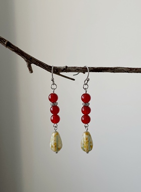 微瑕特价 | 原创设计手作复古玛瑙捷克珠百搭简约气质耳环耳夹女