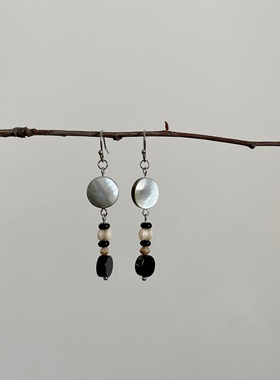 尾生之信 | 原创冷淡捷克珠+黑玛瑙+贝壳百搭简约气质防敏耳环夹