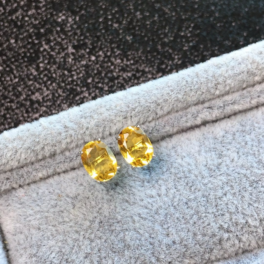 S925银纯银耳钉石榴石紫水晶托帕石彩色宝石耳钉女气质简约耳饰,淘宝优惠券,粉丝福利购,淘宝优惠卷