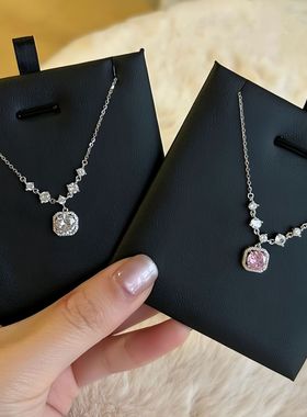 S925小方糖项链莫桑石闪钻女礼物