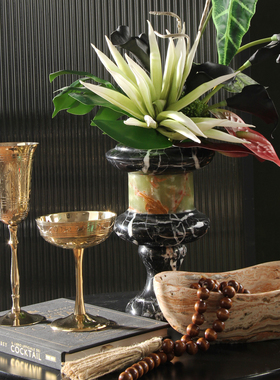 中古侘寂老钱风铜质花瓶酒杯摆件