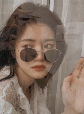 INS复古风圆框黑色女太阳眼镜