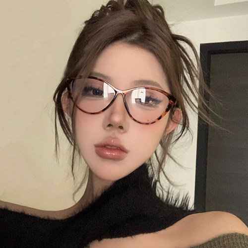 猫眼眼镜框女复古玳瑁色可配近视有度数素颜神器眼镜高级感显脸小 - 图1