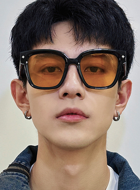 个性茶色墨镜男款黑色粗框黄色眼镜嘻哈时尚潮牌防晒太阳镜高级感