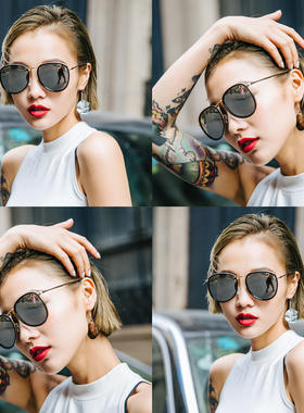 超大框黑色墨镜女大脸显瘦蛤蟆眼镜防紫外线太阳镜网红款街拍遮阳