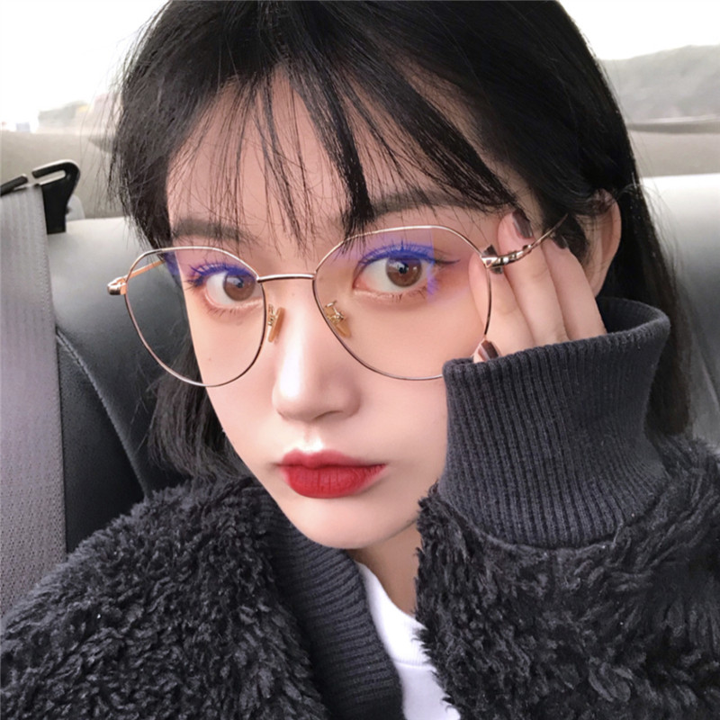 防辐射抗蓝光眼镜女网红大框韩版潮显脸小平光眼镜框近视可配度数 - 图0