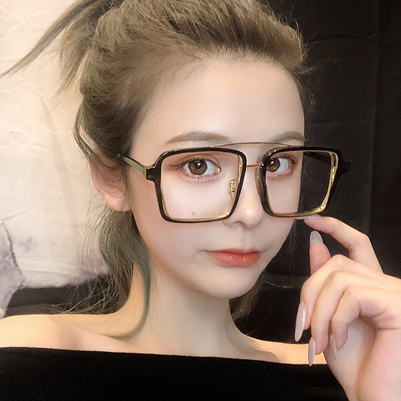 麦萌旗舰店金丝大框眼镜女韩版潮素颜神器近视眼睛框镜架男明星同款圆脸显瘦0