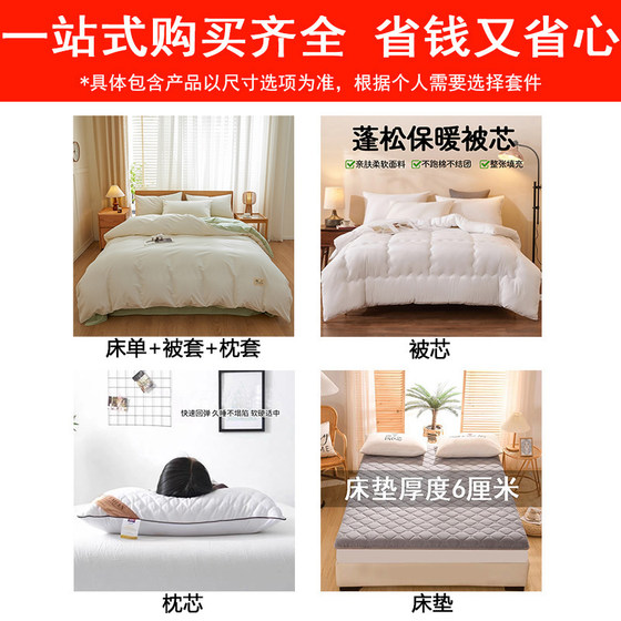 Quilt cover set, removable and washable cotton quilt cover, winter quilt, student dormitory spring and autumn bedding, pure cotton six-eight-piece set