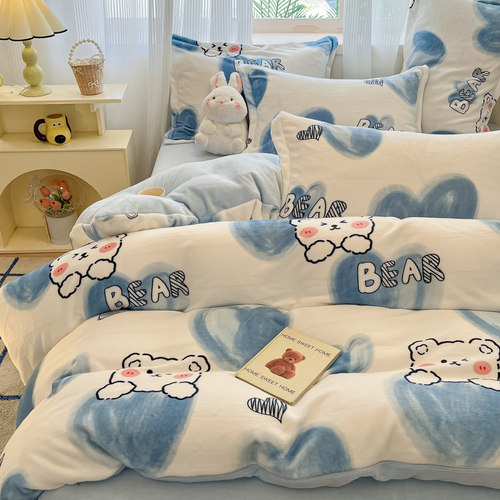 可拆洗冬季加厚牛奶绒被子双面绒被套被芯宿舍单人冬被棉被褥全套 - 图1