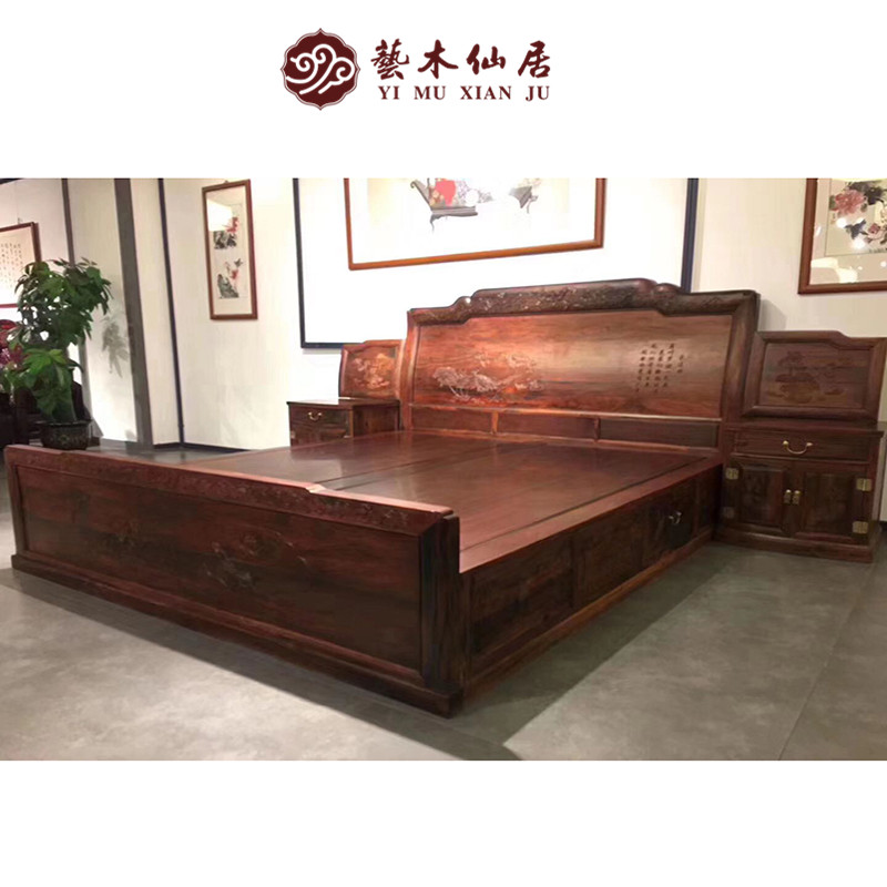 红木家具大红酸枝鸳鸯戏水高低床三件套卧室红木床交趾黄檀_虎窝淘