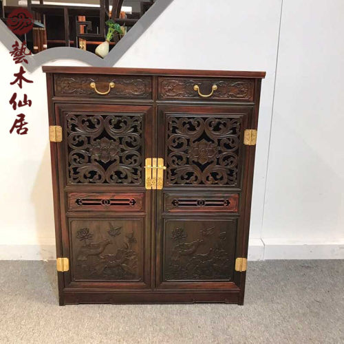 红木鞋柜家用门口门厅柜多功能鞋架中式实木鞋柜大红酸枝交趾黄檀 - 图0
